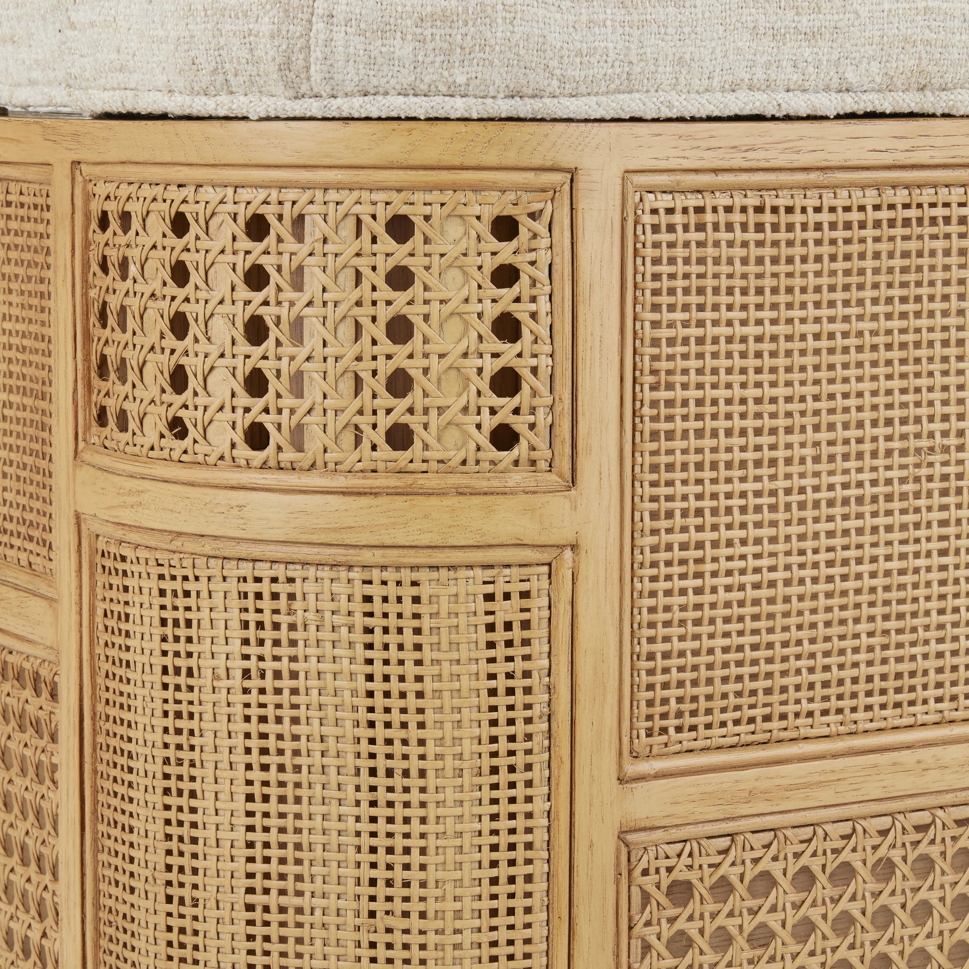 Anisa Parchment Storage Bench by Currey and Company. Made from oak, rattan weave in a cottage & farmhouse style.
