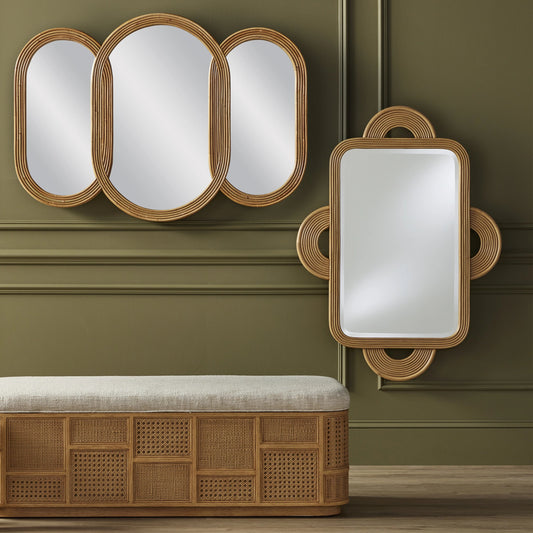 Anisa Parchment Storage Bench by Currey and Company. Made from oak, rattan weave in a cottage & farmhouse style.