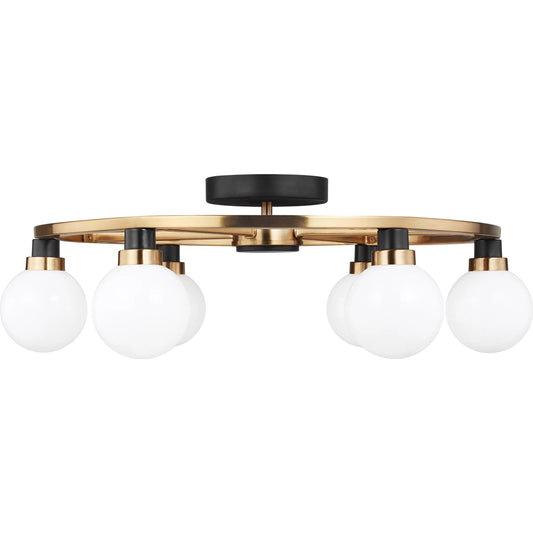 Ian Six Light Semi-Flush Mount by Visual Comfort & Co. in satin brass. Made from steel in a unique style.