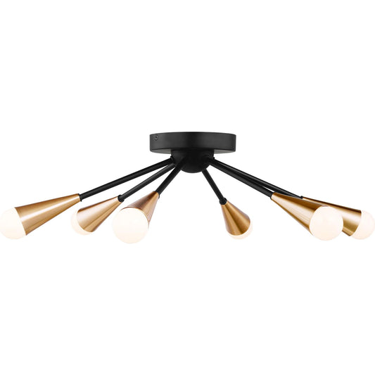 Clive Six Light Semi-Flush Mount by Visual Comfort & Co. in satin brass. Made from steel in a unique style.