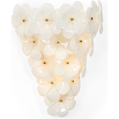 Glass Flower Wall Sconce by Chelsea House in polished brass, white. Made from metal, glass in a cottage & farmhouse style.