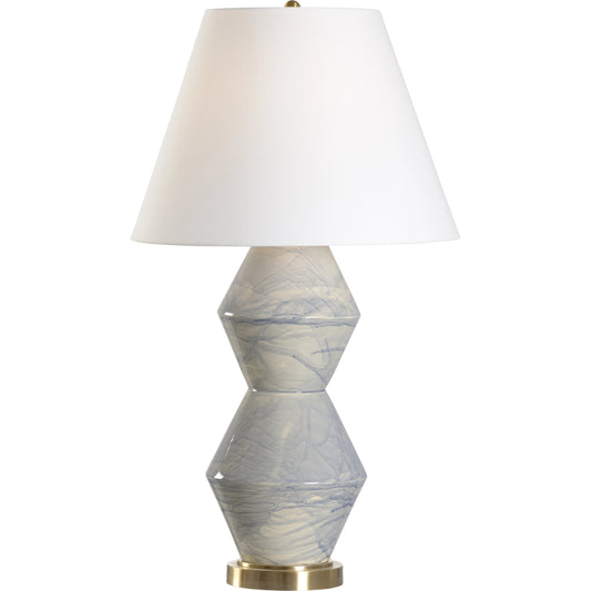 Paint Splatter Table Lamp by Chelsea House in blue swirl glaze, antique brass. Made from ceramic in a modern style.