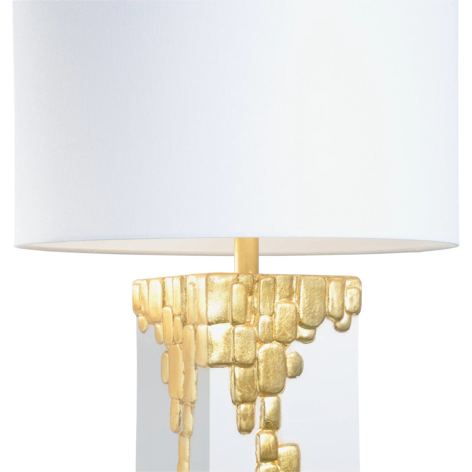 Tetris Lamp by Chelsea House in white glaze, gold leaf, clear. Made from ceramic in a modern style.