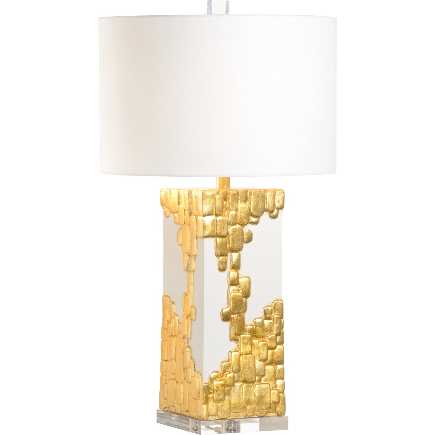 001 SI-2104701 | Primary Silo | Tetris Lamp by Chelsea House in white glaze, gold leaf, clear. Made from ceramic in a modern style.