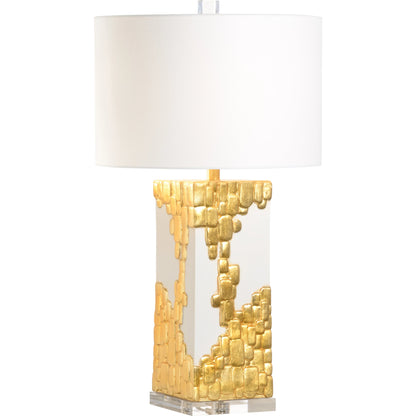 Tetris Lamp by Chelsea House in white glaze, gold leaf, clear. Made from ceramic in a modern style.