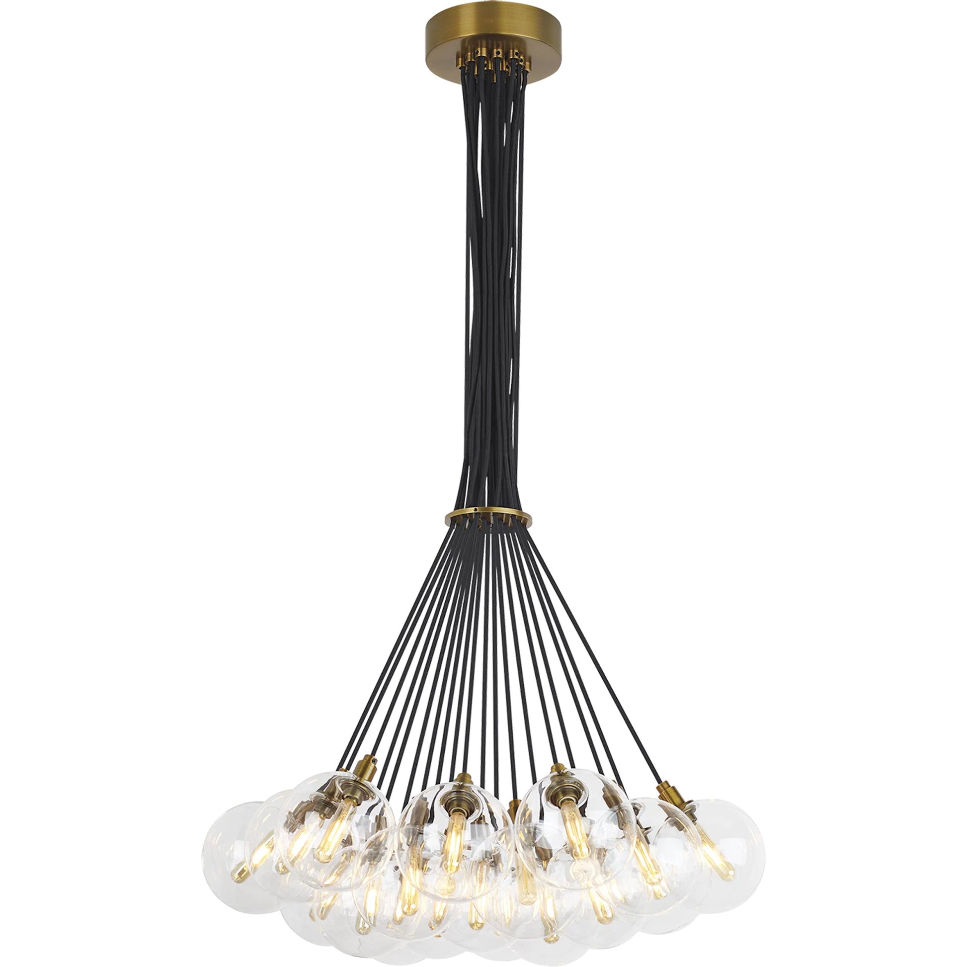 Gambit Multi-Port Chandelier by Tech Lighting in aged brass. Made from glass in a modern style.