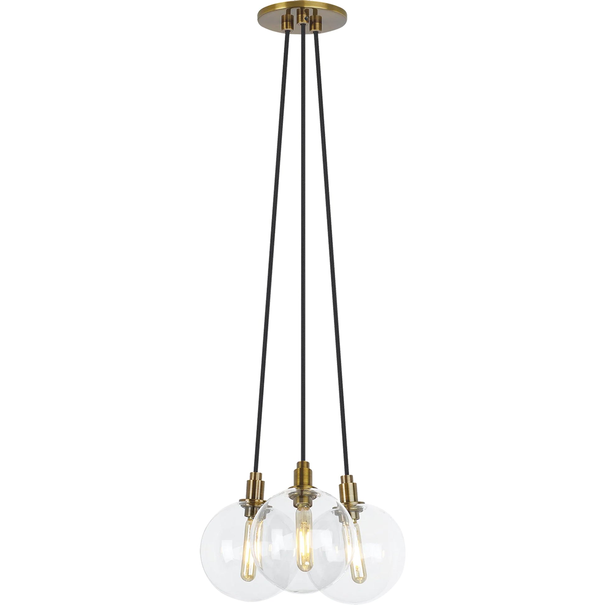 Gambit Multi-Port Chandelier by Tech Lighting in aged brass. Made from glass in a modern style.