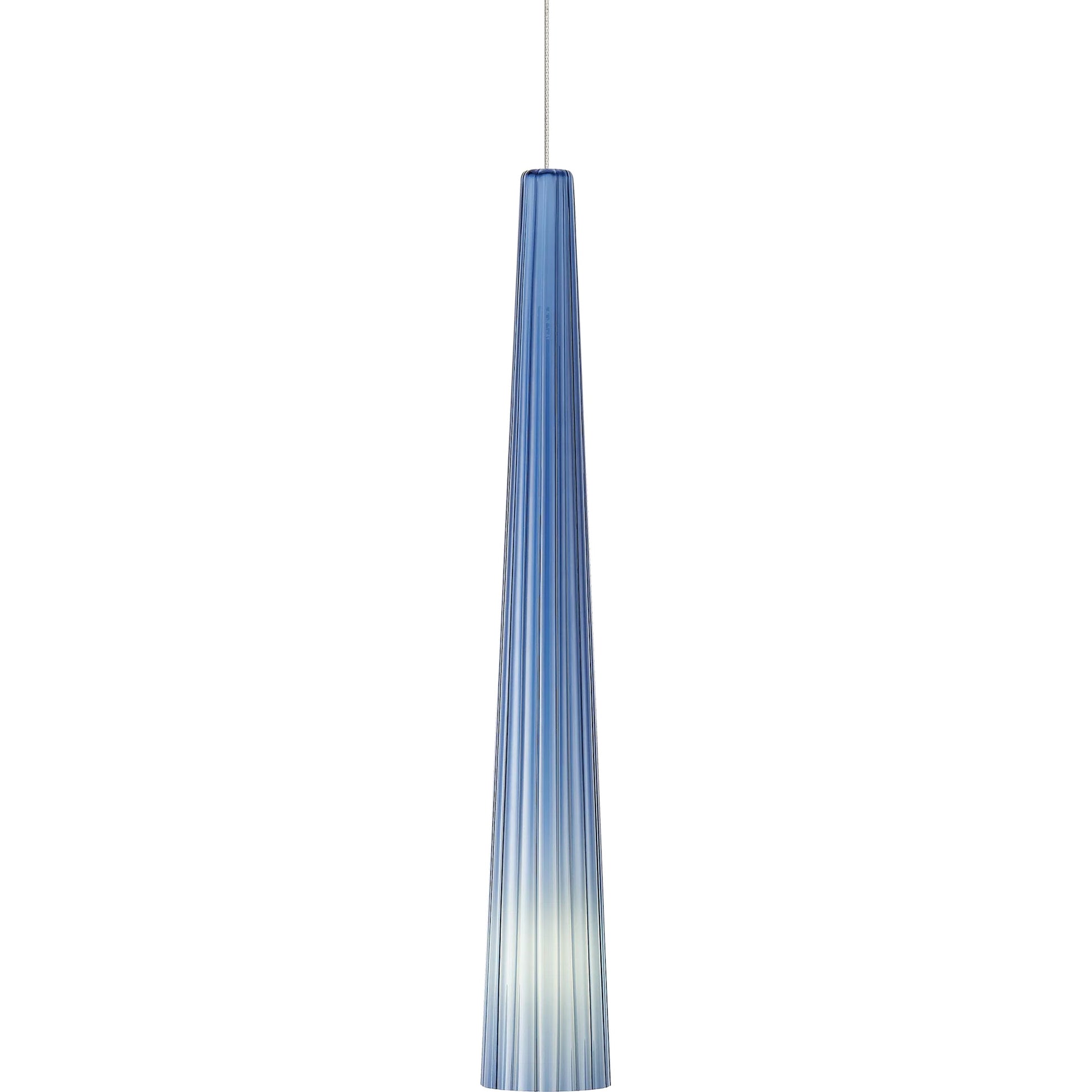 Zenith Chrome Small Pendant by Visual Comfort & Co. in blue and chrome. Made from glass in a unique style.