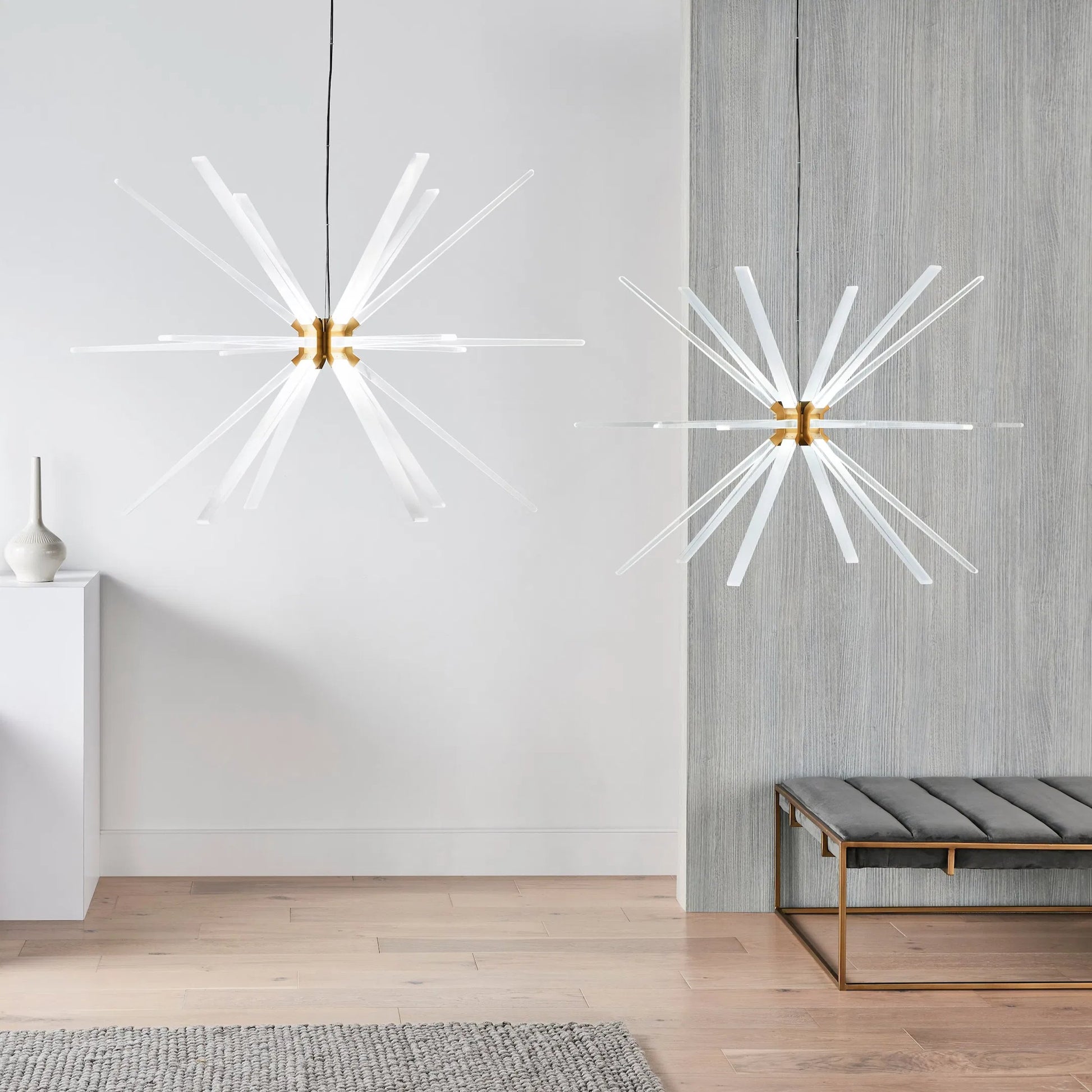 Photon 48" Chandelier by Visual Comfort & Co. in satin nickel. Made from aluminum in a unique style.