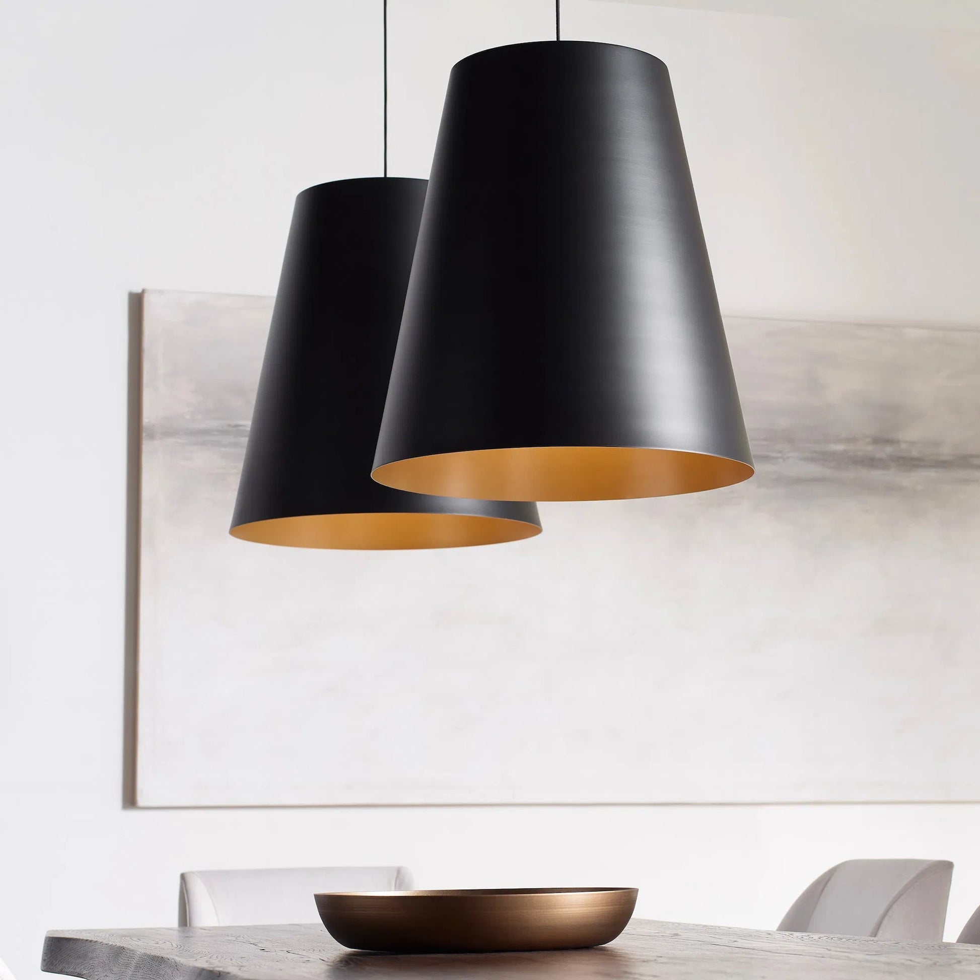 Gunnar Pendant by Tech Lighting in black, satin gold. Made from aluminum in a modern style.