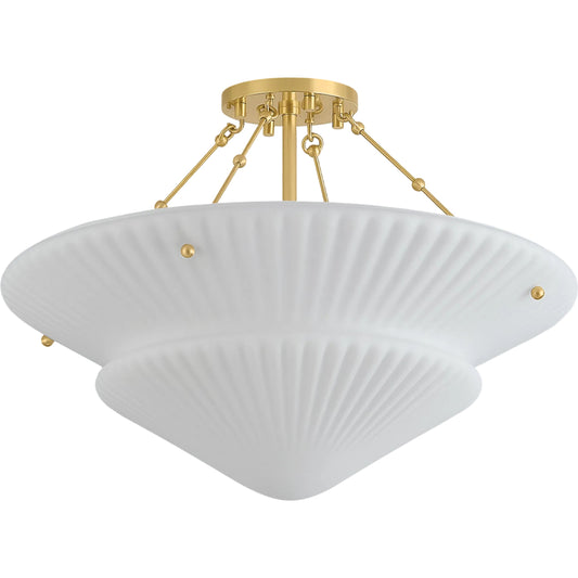 Loburn Semi Flush by Hudson Valley in aged brass. Made from steel in a unique style.