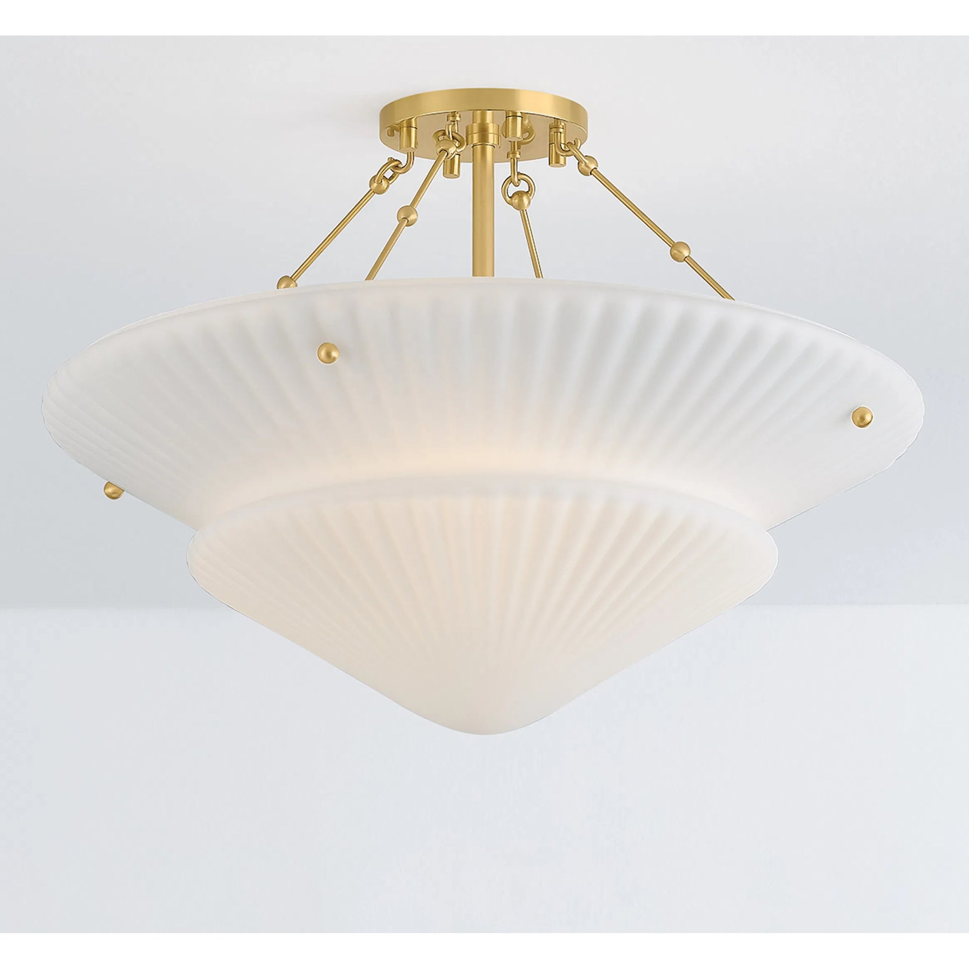 Loburn Semi Flush by Hudson Valley in aged brass. Made from steel in a modern style.