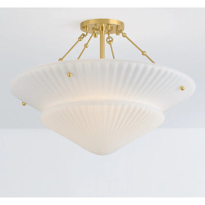 Loburn Semi Flush by Hudson Valley in aged brass. Made from steel in a modern style.