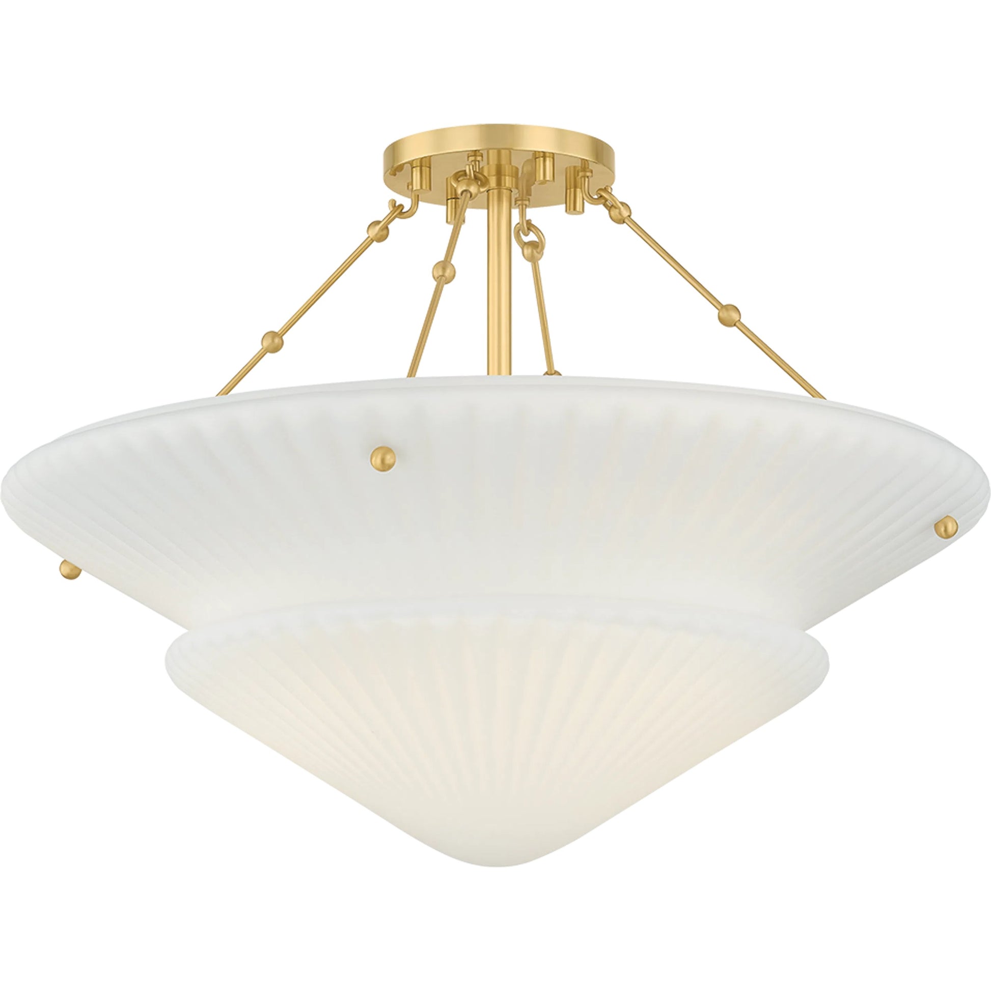 Loburn Semi Flush by Hudson Valley in aged brass. Made from steel in a modern style.