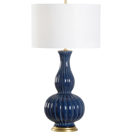 Augusta Lamp by Chelsea House in blue glaze, gold. Made from unique in a unique style.
