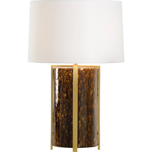 Tortoise Ceramic Lamp by Chelsea House in mottled brown glaze, brass. Made from unique in a unique style.