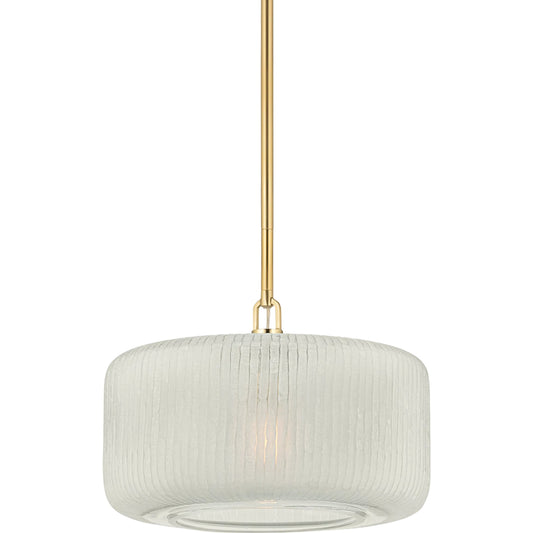 Beechurst Pendant by Hudson Valley in aged brass. Made from glass in a unique style.