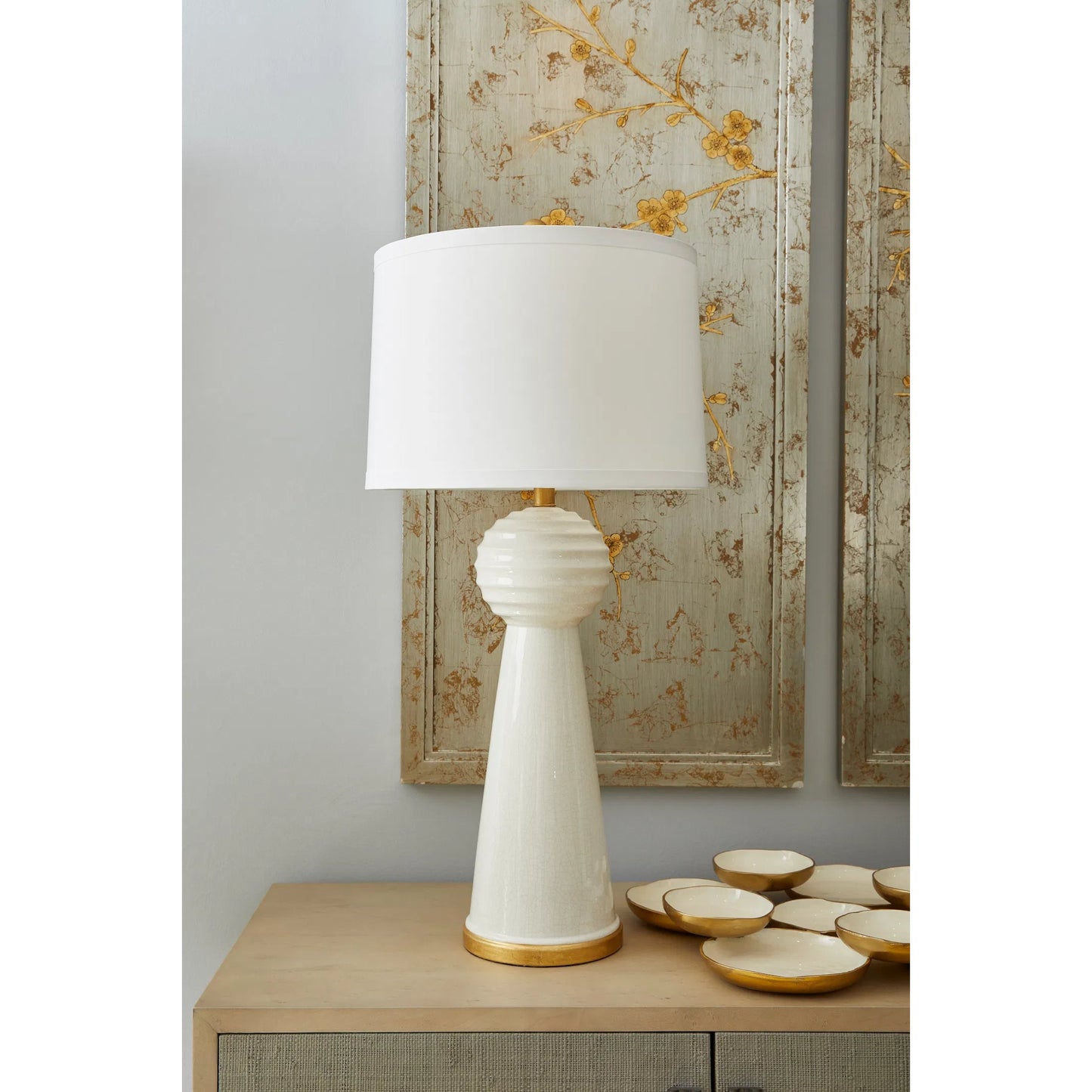 003 SI-2334724 | Lifestyle | Bianco Table Lamp by Chelsea House in white, cream and cream crackled glaze, gold leaf. Made from unique in a modern style.