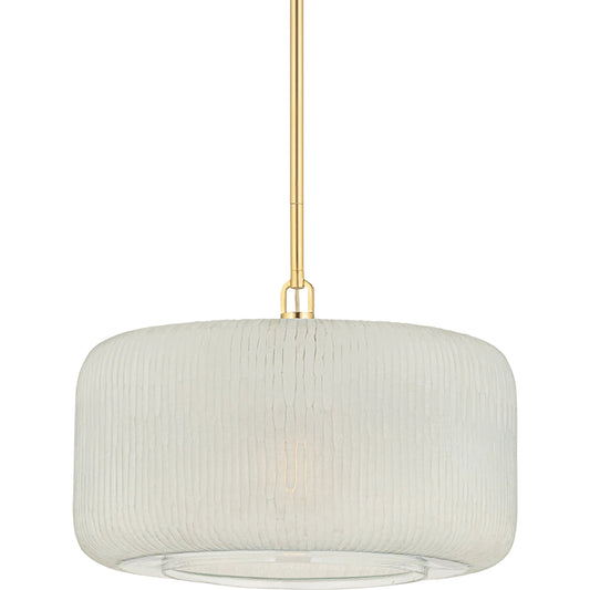 Beechurst Pendant by Hudson Valley in aged brass. Made from glass in a unique style.
