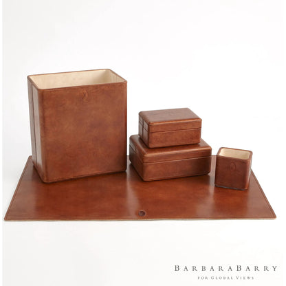 Signature Tobacco Wastebasket by Global Views in tobacco and leather. Made from unique in a traditional style.