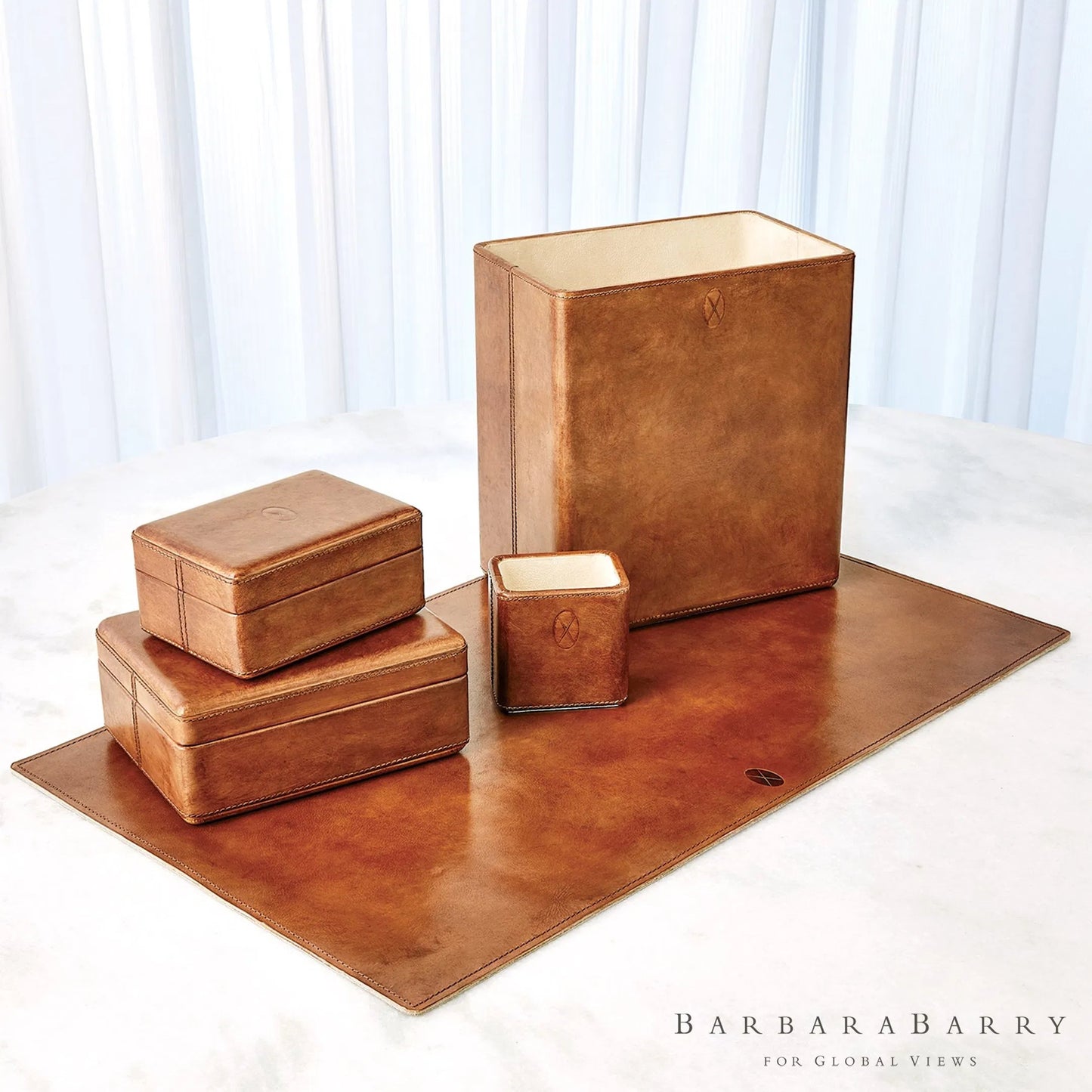 002 SI-2324385 | Additional Silo | Signature Tobacco Wastebasket by Global Views in tobacco and leather. Made from unique in a traditional style.