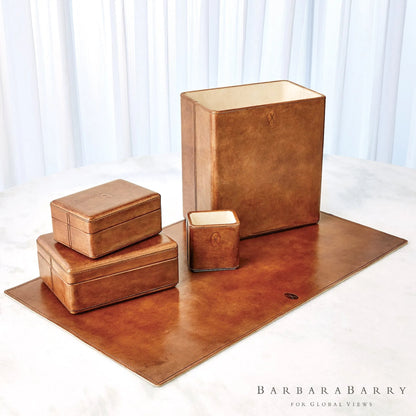 Signature Tobacco Wastebasket by Global Views in tobacco and leather. Made from unique in a traditional style.