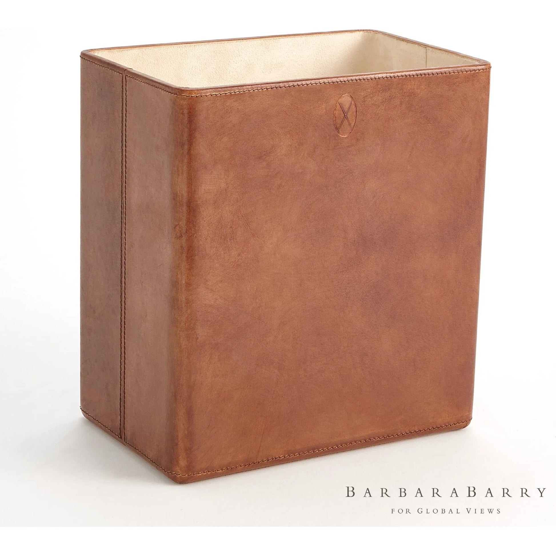 Signature Tobacco Wastebasket by Global Views in tobacco and leather. Made from unique in a traditional style.