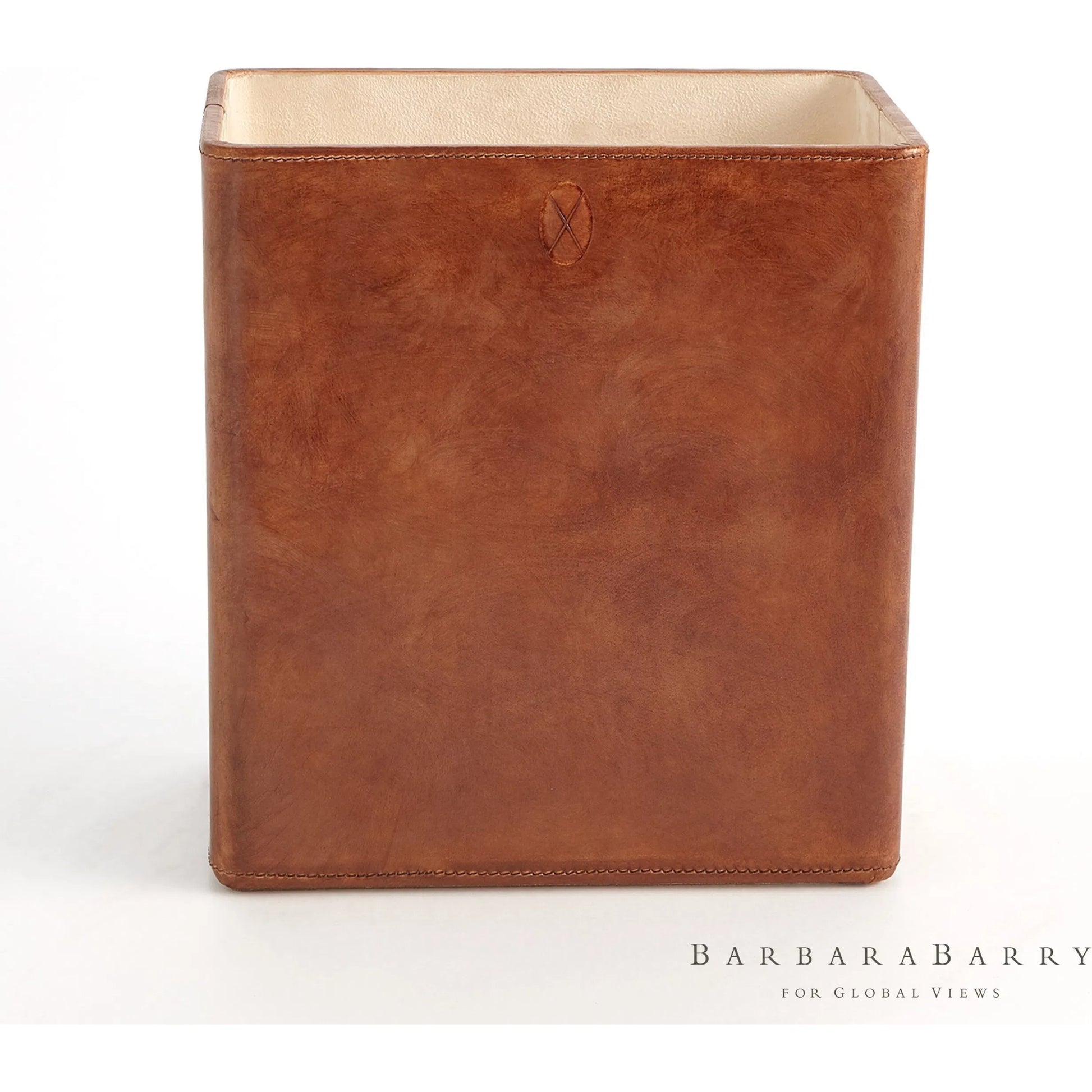 Signature Tobacco Wastebasket by Global Views in tobacco and leather. Made from unique in a traditional style.