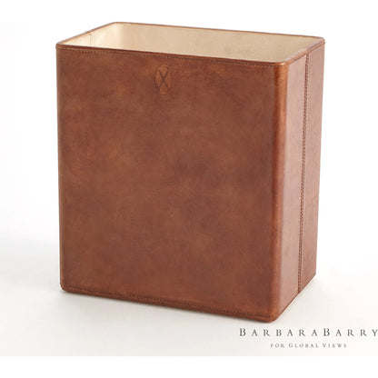 Signature Tobacco Wastebasket by Global Views in tobacco and leather. Made from unique in a traditional style.