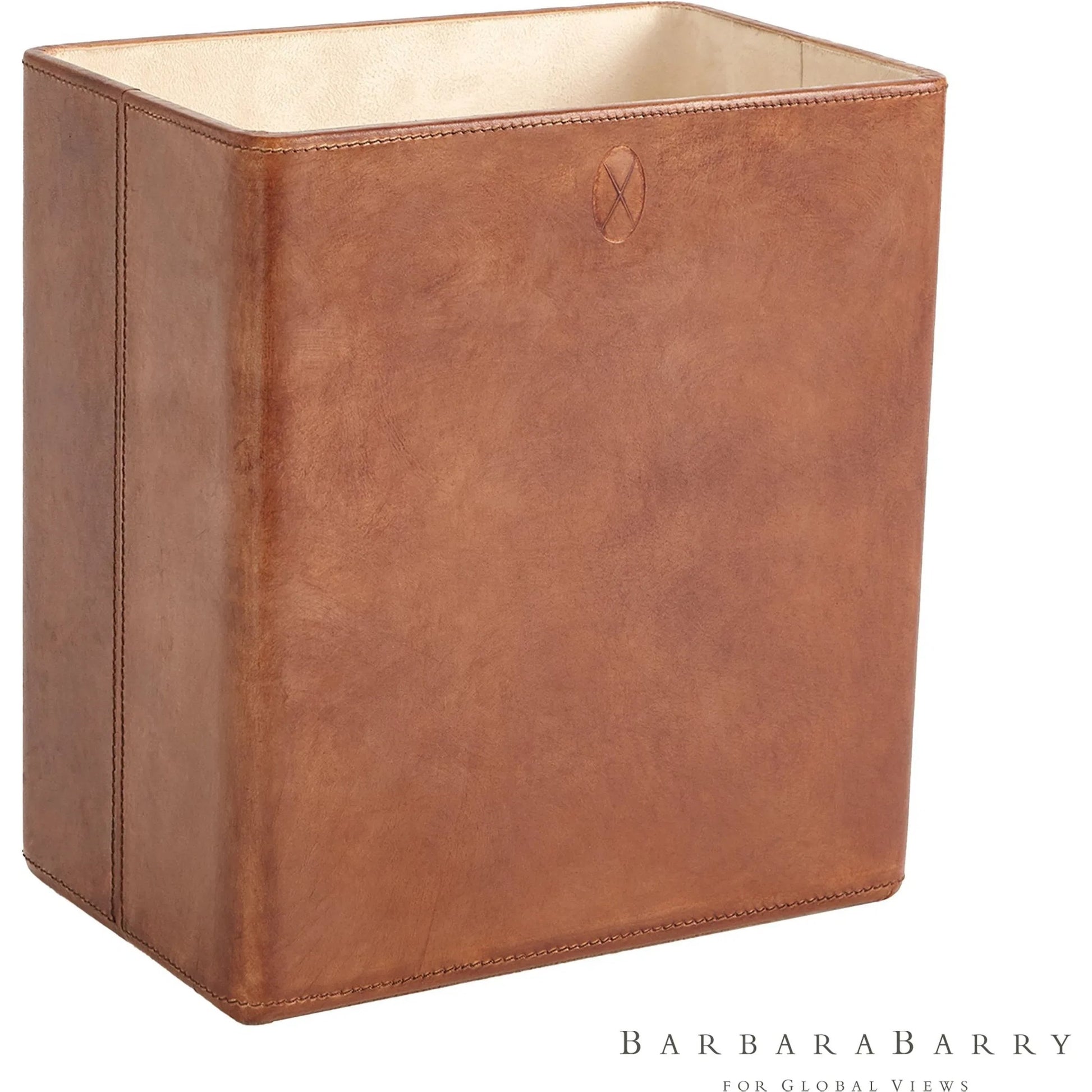 Signature Tobacco Wastebasket by Global Views in tobacco and leather. Made from unique in a traditional style.