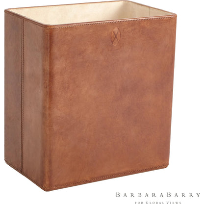 Signature Tobacco Wastebasket by Global Views in tobacco and leather. Made from unique in a traditional style.