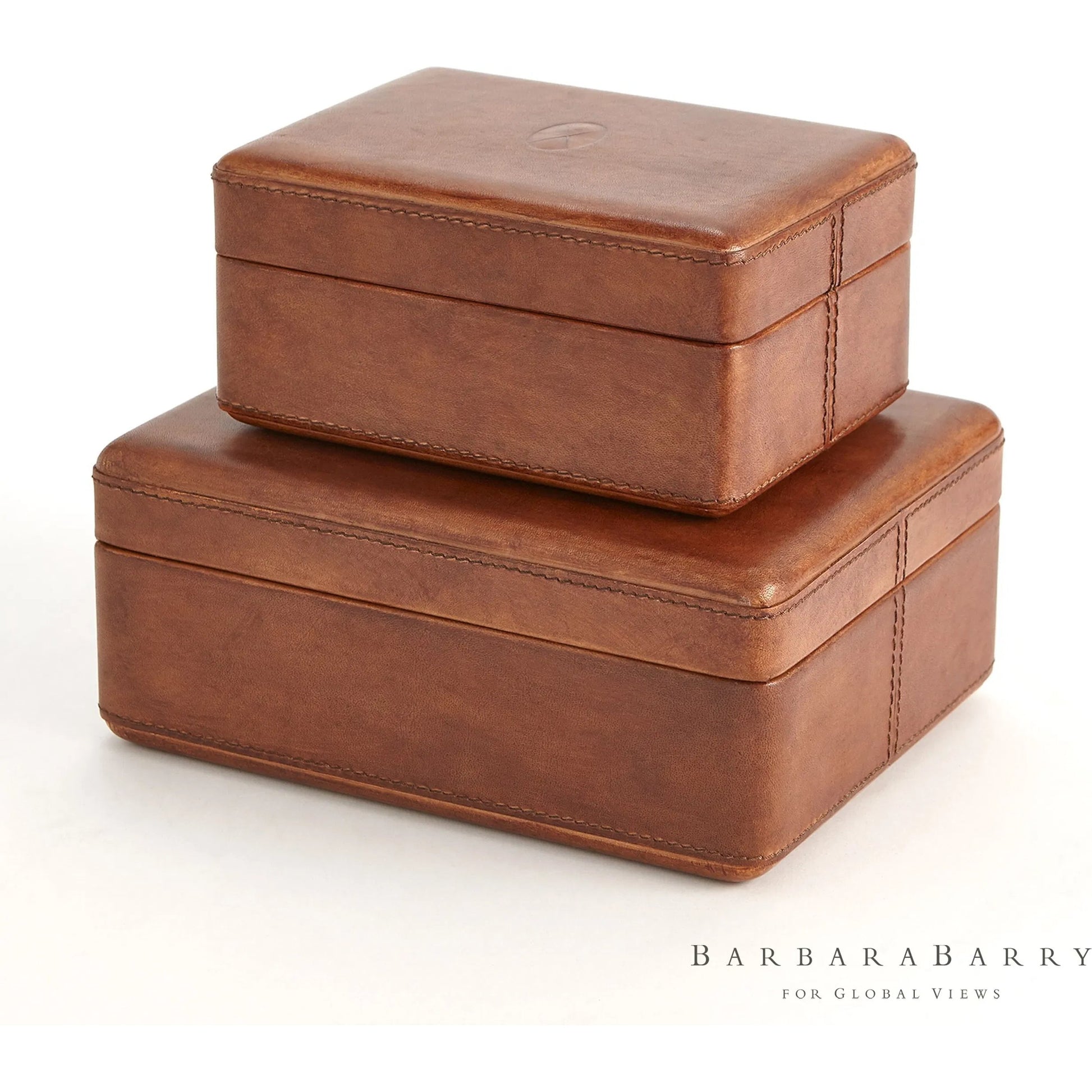Signature Tobacco Covered Box by Global Views in tobacco and leather. Made from unique in a traditional style.