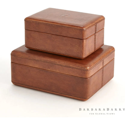 Signature Tobacco Covered Box by Global Views in tobacco and leather. Made from unique in a traditional style.
