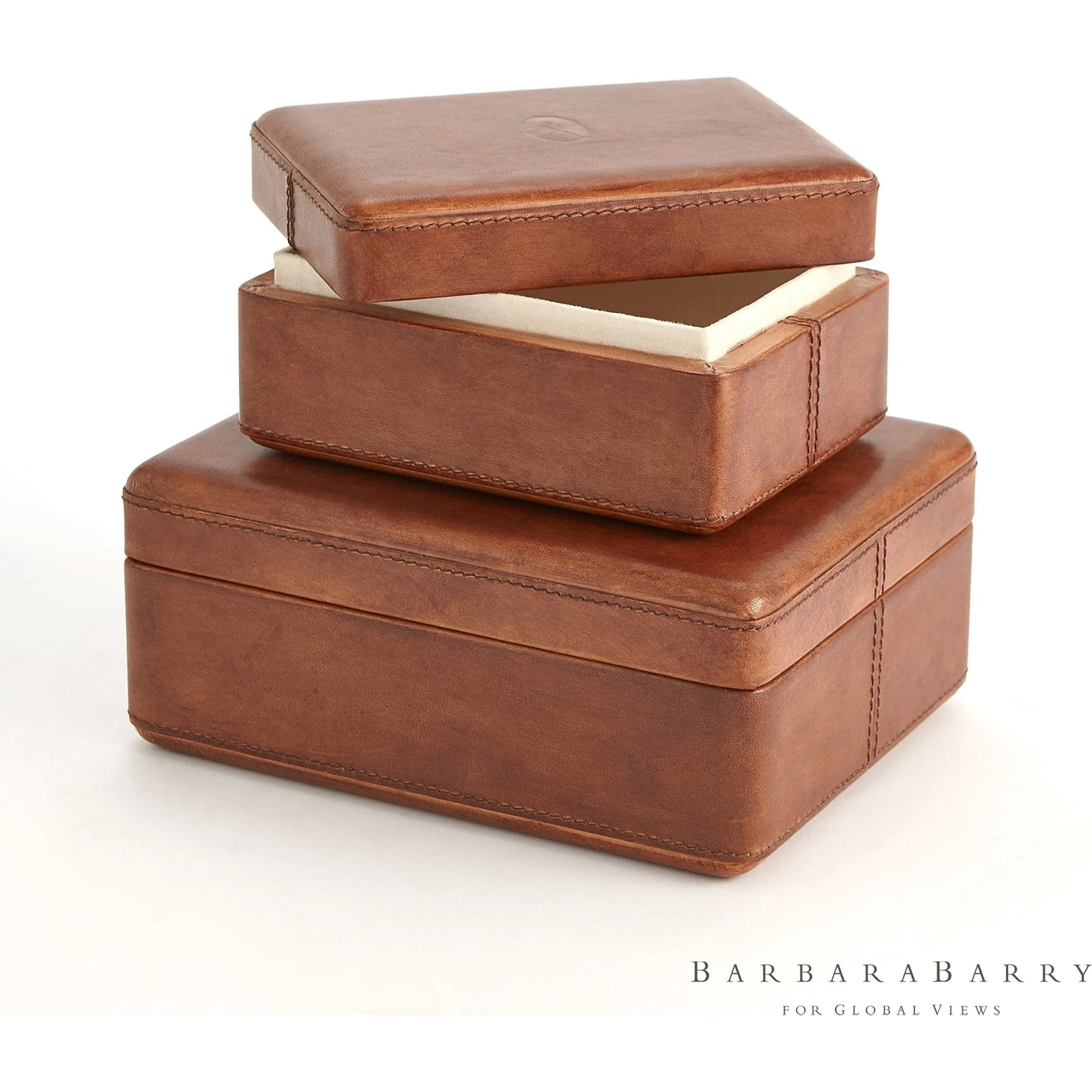 Signature Tobacco Covered Box by Global Views in tobacco and leather. Made from unique in a traditional style.