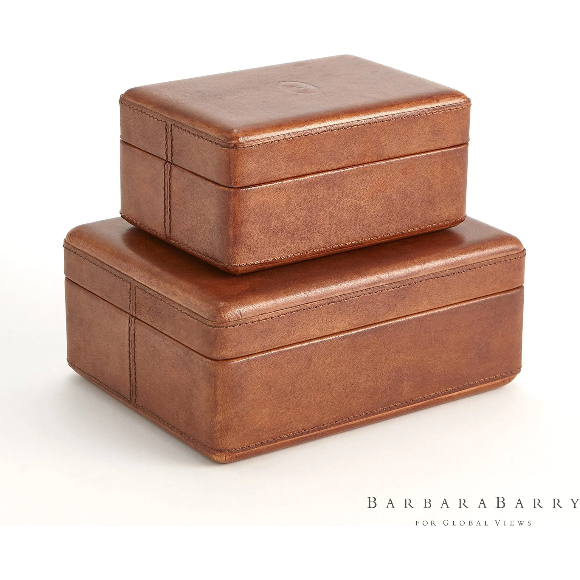 Signature Tobacco Covered Box by Global Views in tobacco and leather. Made from unique in a traditional style.