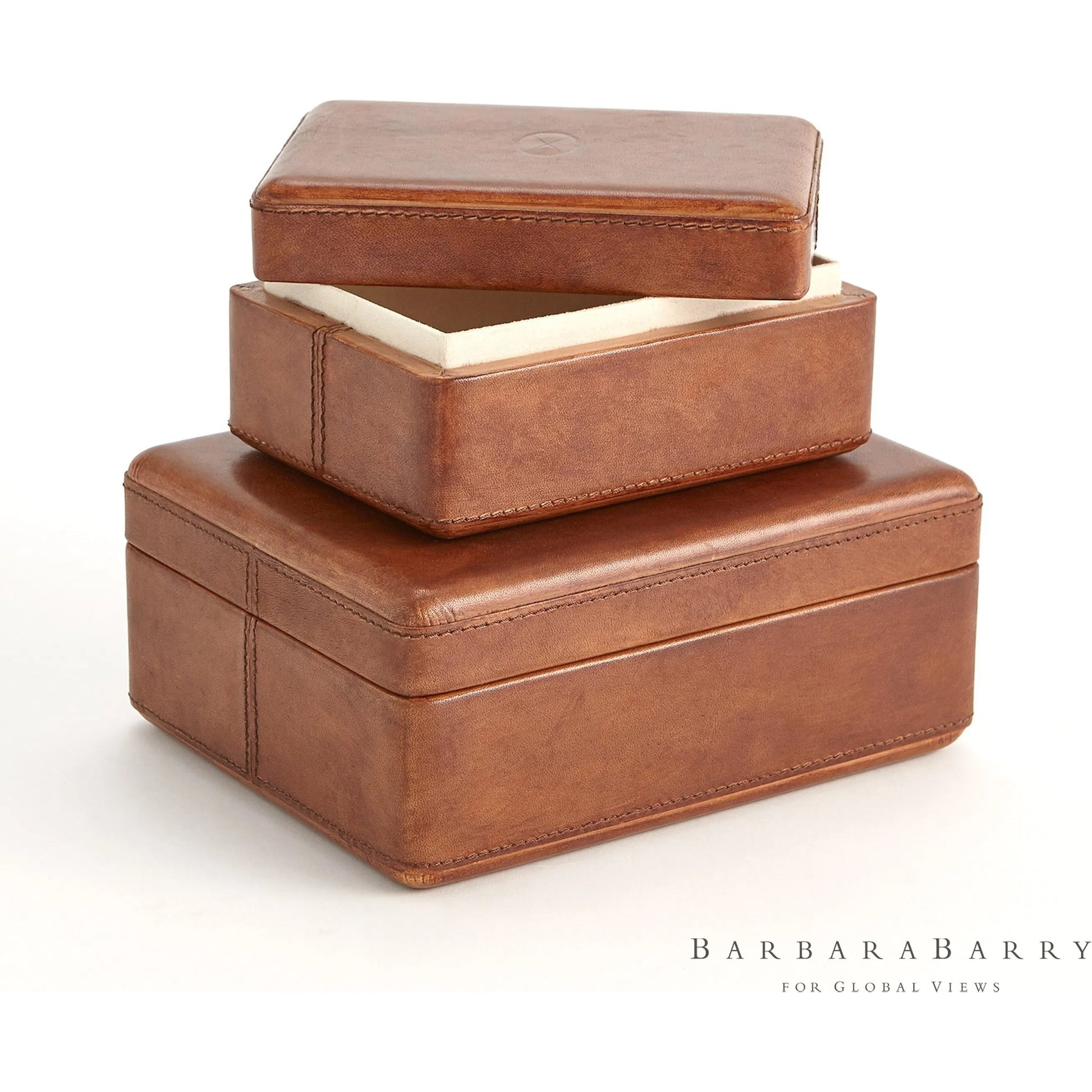Signature Tobacco Covered Box by Global Views in tobacco and leather. Made from unique in a traditional style.