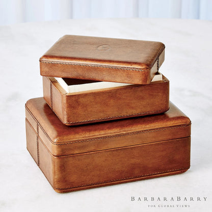 Signature Tobacco Covered Box by Global Views in tobacco and leather. Made from unique in a traditional style.