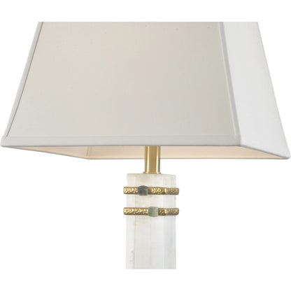 Alabaster Column Lamp with Gold/Stone Rings by Chelsea House in white, cream, gold and natural white, green, textured brass. Made from unique in a modern style.