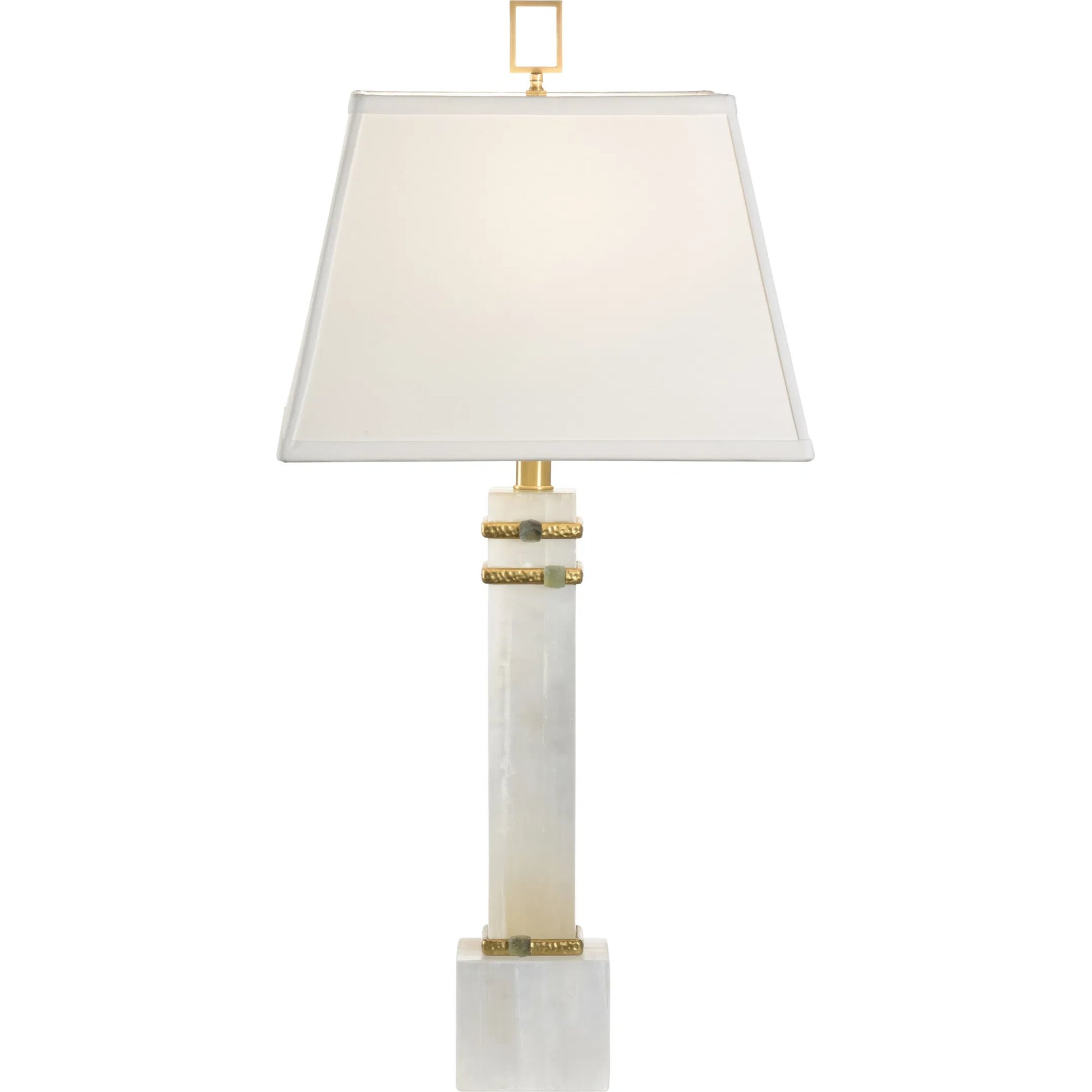 Alabaster Column Lamp with Gold/Stone Rings by Chelsea House in white, cream, gold and natural white, green, textured brass. Made from unique in a modern style.