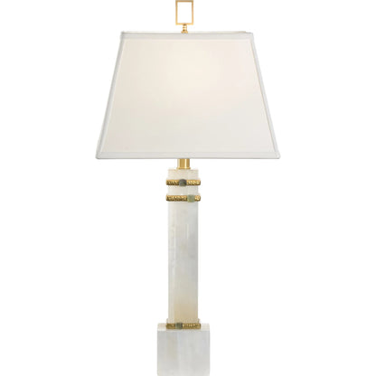 Alabaster Column Lamp with Gold/Stone Rings by Chelsea House in white, cream, gold and natural white, green, textured brass. Made from unique in a modern style.