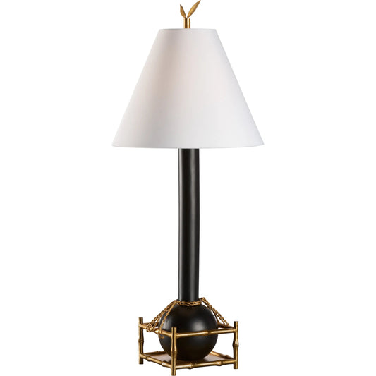 Tai Fu Table Lamp by Chelsea House in matte black glaze, gold leaf. Made from unique in a unique style.