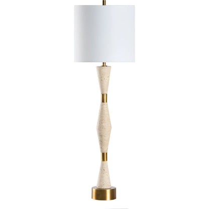 Metroline Travertine Lamp by Chelsea House in natural, antique brass. Made from unique in a transitional style.