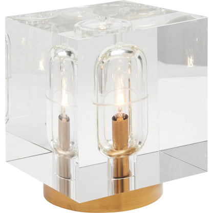 Cube Lamp by Chelsea House in clear, antique brass. Made from unique in a transitional style.