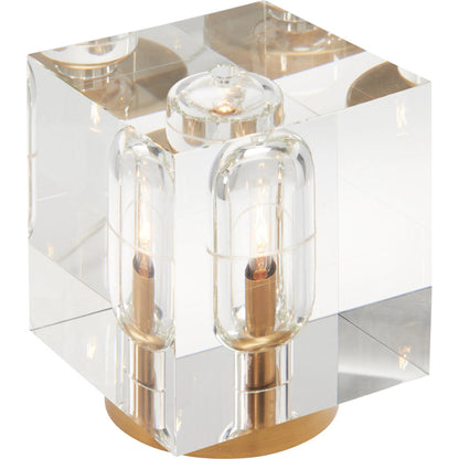 Cube Lamp by Chelsea House in clear, antique brass. Made from unique in a transitional style.