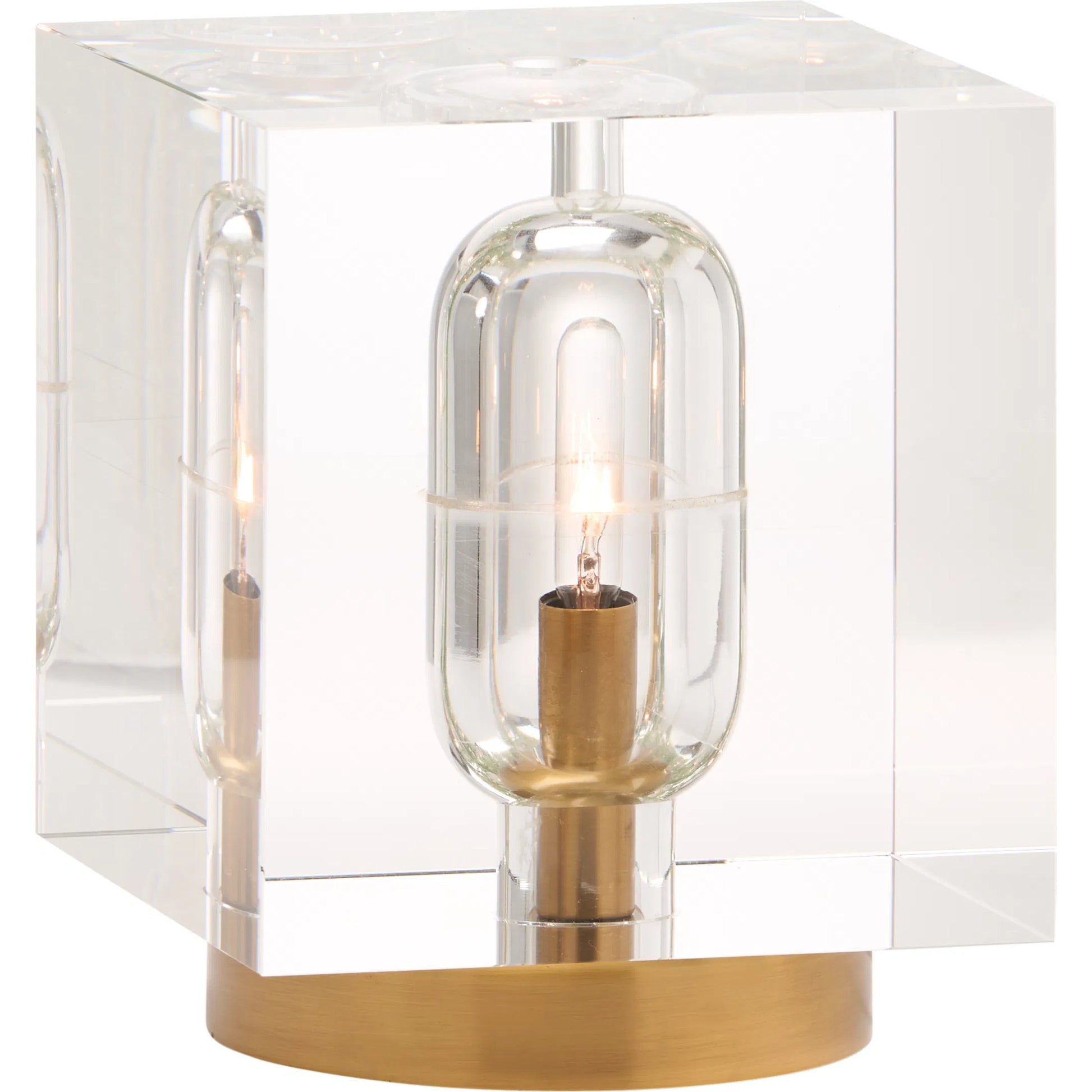 Cube Lamp by Chelsea House in clear, antique brass. Made from unique in a transitional style.