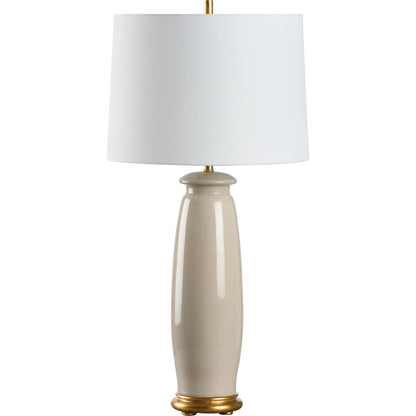 Melanie Lamp by Chelsea House in beige glaze, gold leaf. Made from unique in a unique style.
