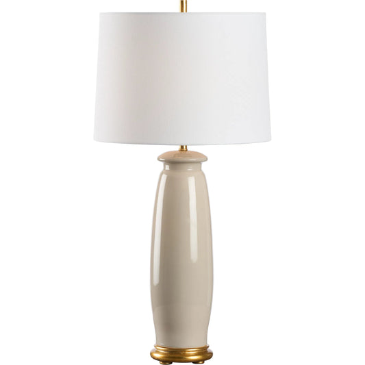 Melanie Lamp by Chelsea House in beige glaze, gold leaf. Made from unique in a unique style.