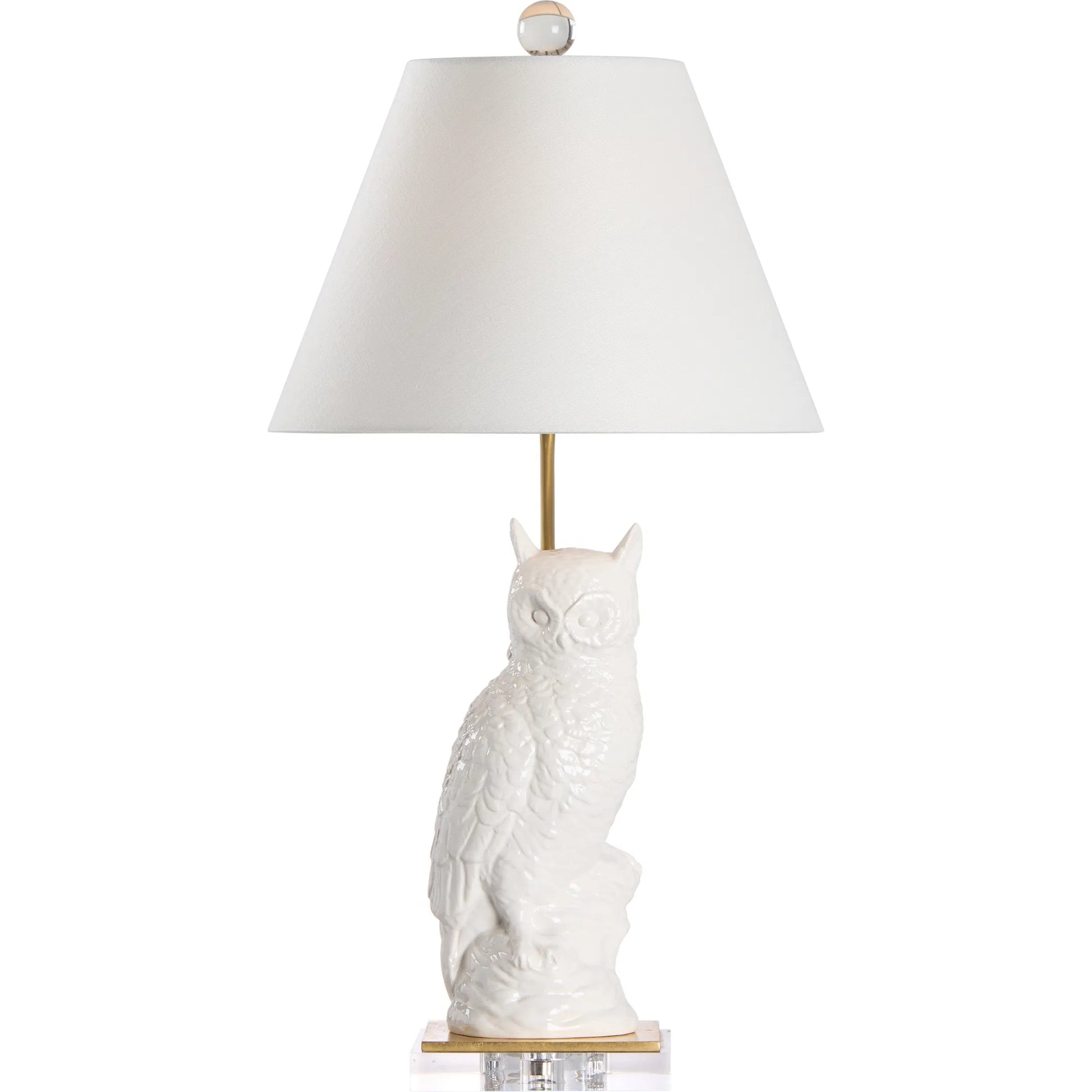 Hoot Lamp by Chelsea House in white glaze, gold leaf, clear. Made from unique in a modern style.