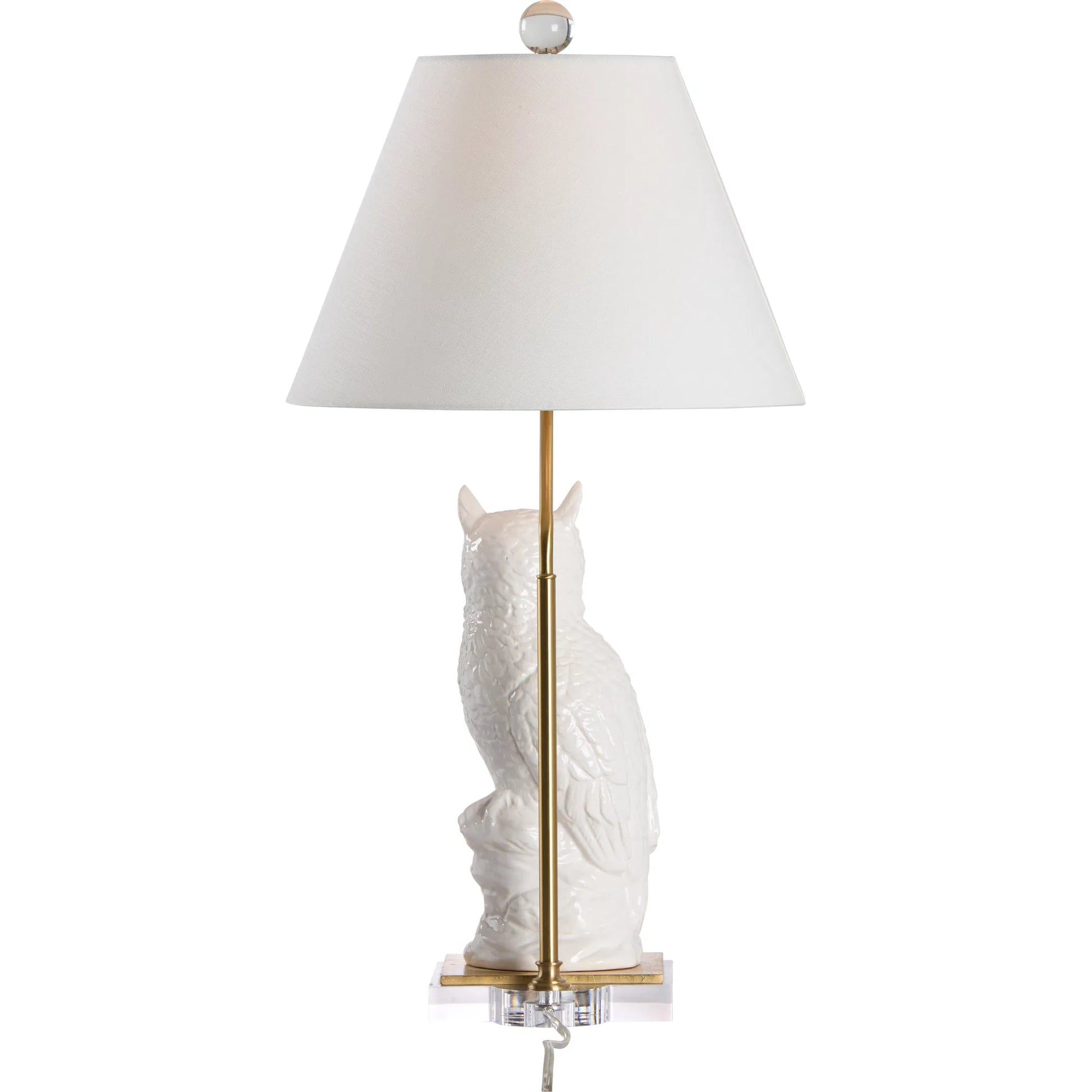 Hoot Lamp by Chelsea House in white glaze, gold leaf, clear. Made from unique in a modern style.