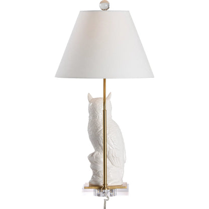 Hoot Lamp by Chelsea House in white glaze, gold leaf, clear. Made from unique in a modern style.